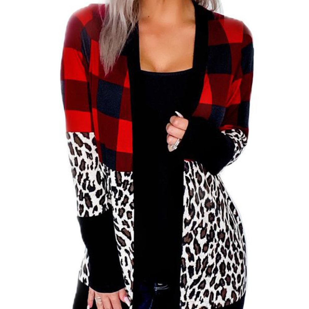 CARDIGAN BUFFALO PLAID LEOPARD PRINT